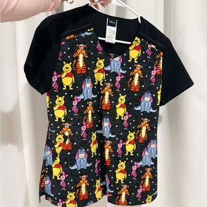 Cherokee Tooniforms Disney Winnie the Pooh Characters Scrub Top: Extra Small
